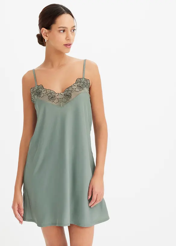 Neglisj&eacute; i sateng med broderi, bonprix