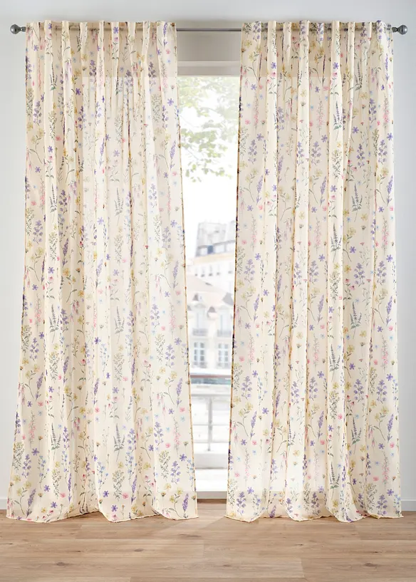 Gardin med trykt blomsterm&oslash;nster (2-pack), bonprix