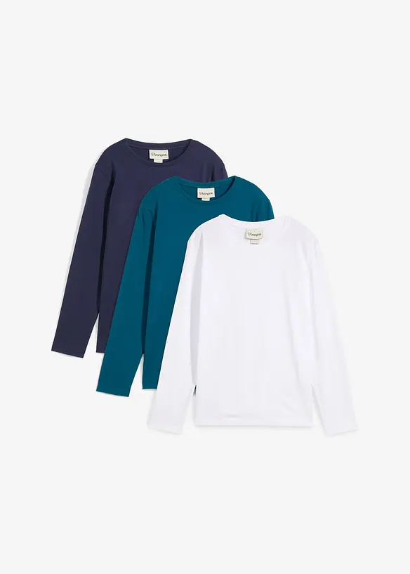 Langermet topp med økologisk bomull (3-pack), bonprix