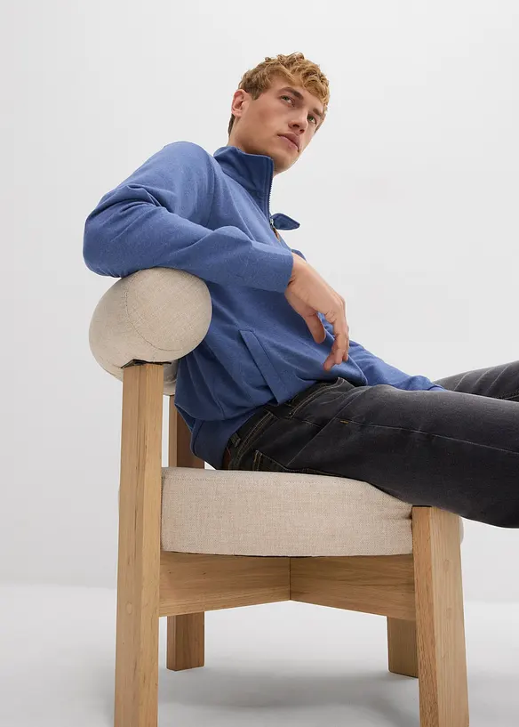 Sweatjakke med detaljer i imitert skinn, bonprix