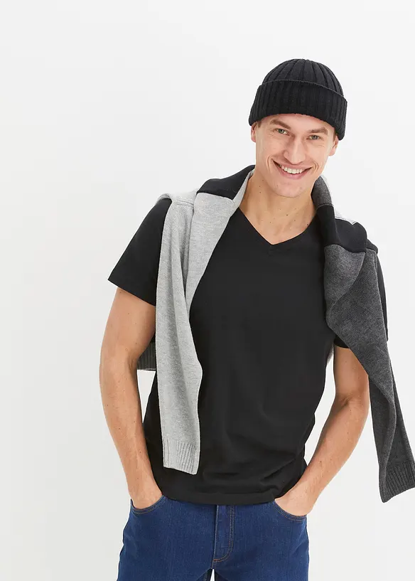 T-skjorte med V-hals (3-pack), bonprix