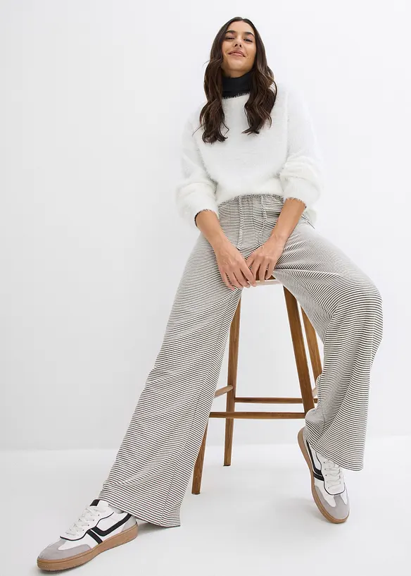 Stripete jerseybukse av bomullsmiks med snor i livet, bonprix
