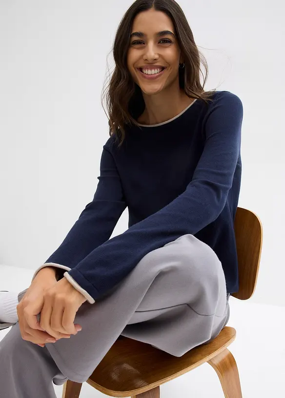 Finstrikket genser i bomullsmiks, bonprix