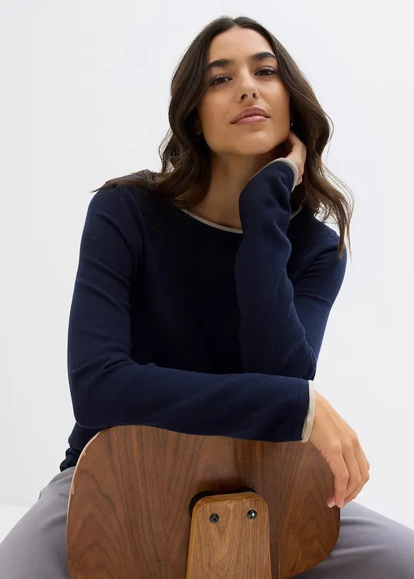 Finstrikket genser i bomullsmiks, bonprix