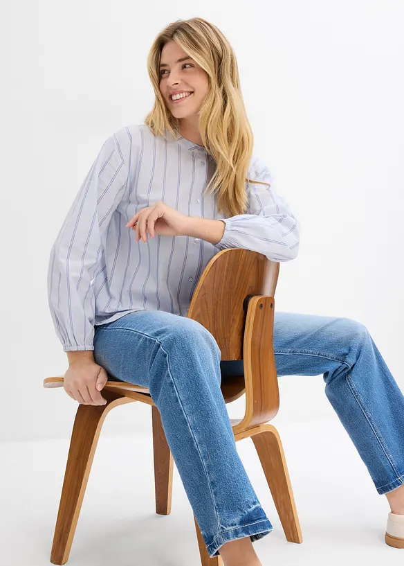 Lang bluse i bomullspoplin, bonprix