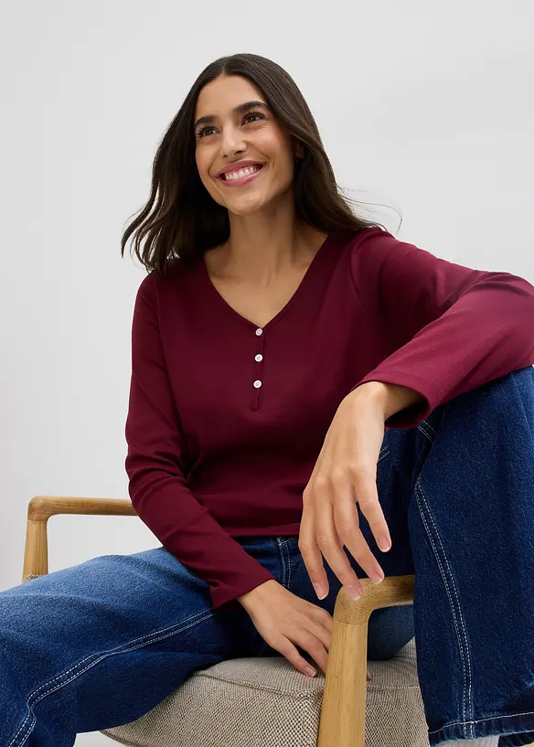 Langermet topp i økologisk bomull, bonprix