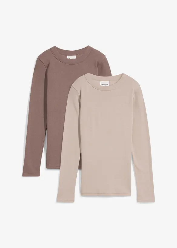 Topp i ribbemateriale med &oslash;kologisk bomull (2-pack), bonprix