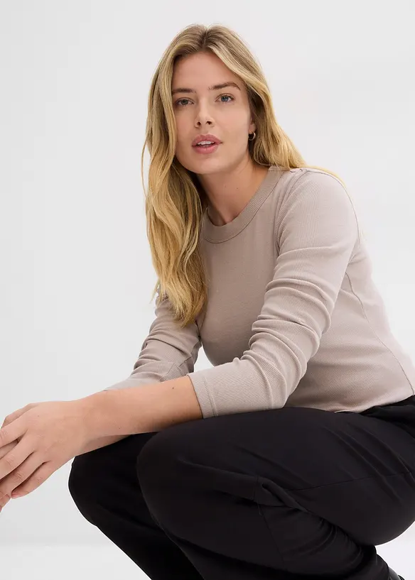 Topp i ribbemateriale med &oslash;kologisk bomull (2-pack), bonprix