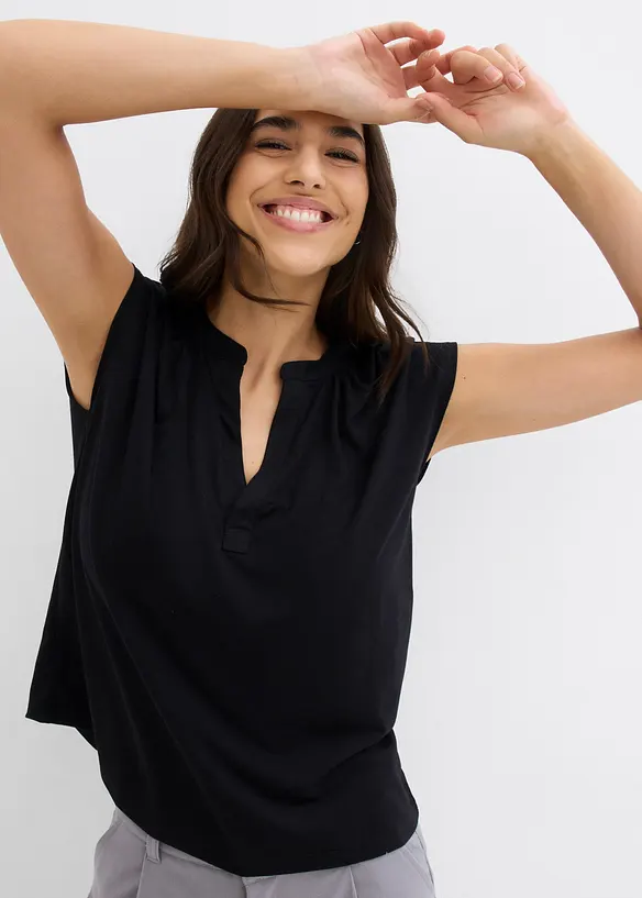 Kortermet topp i viskosemiks og bestefartr&oslash;ye-look, bonprix