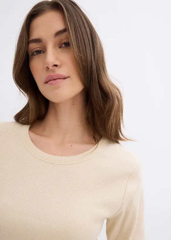 Ribbestrikket topp med økologisk bomull (2-pack), bonprix