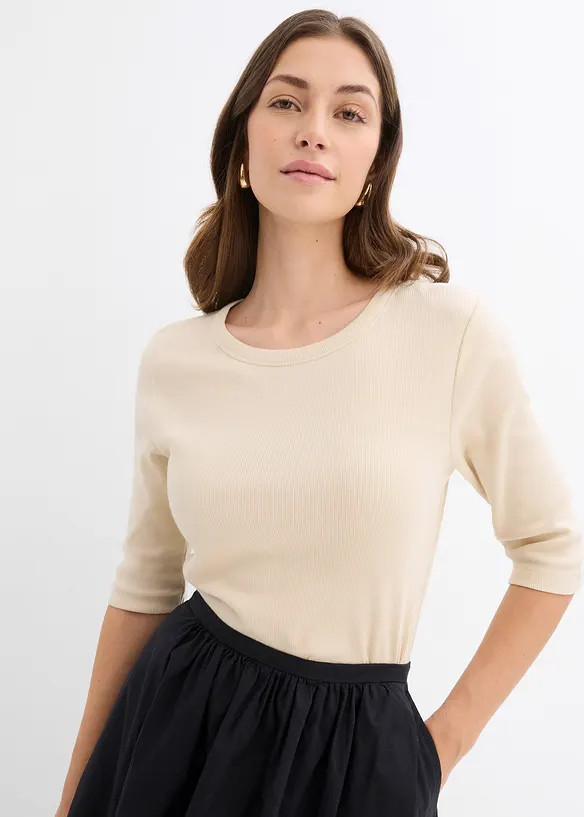 Ribbestrikket topp med økologisk bomull (2-pack), bonprix