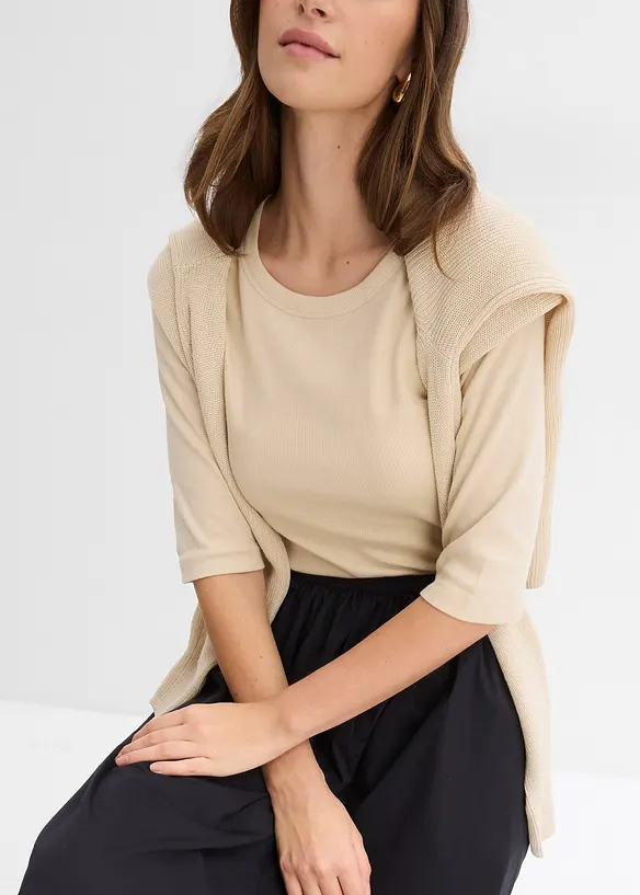 Ribbestrikket topp med økologisk bomull (2-pack), bonprix