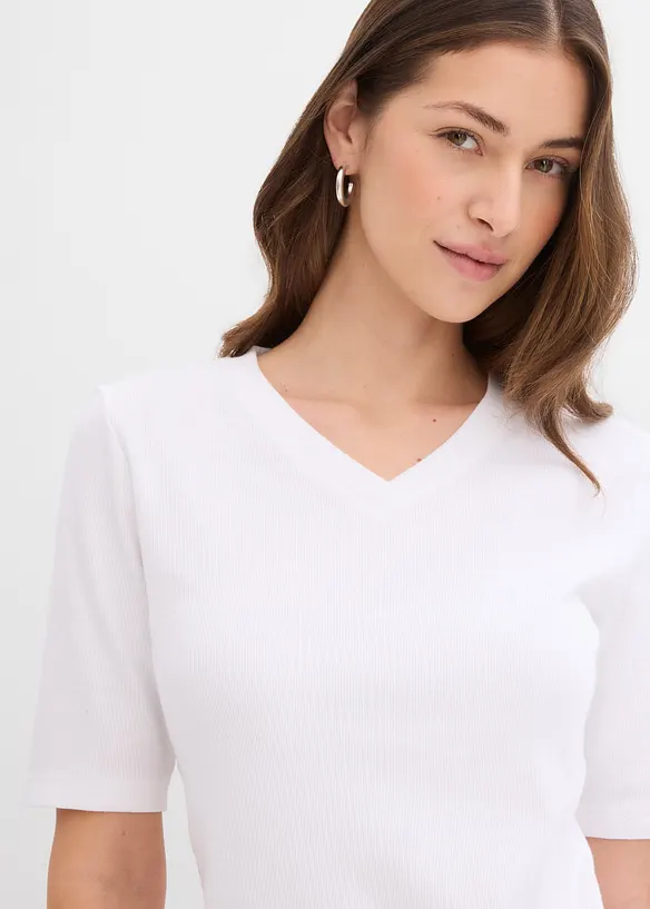 Topp i ribbemateriale med økologisk bomull (2-pack), bonprix