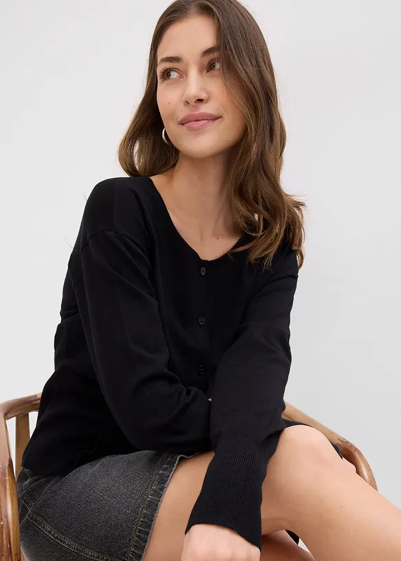 Finstrikket cardigan i bomullsmiks, bonprix
