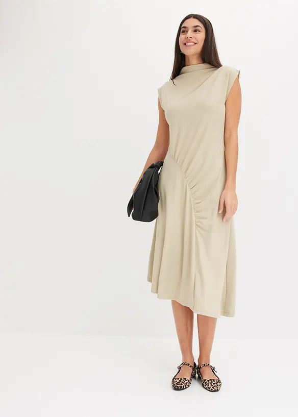 Midikjole med drapering og asymmetrisk fald, bonprix