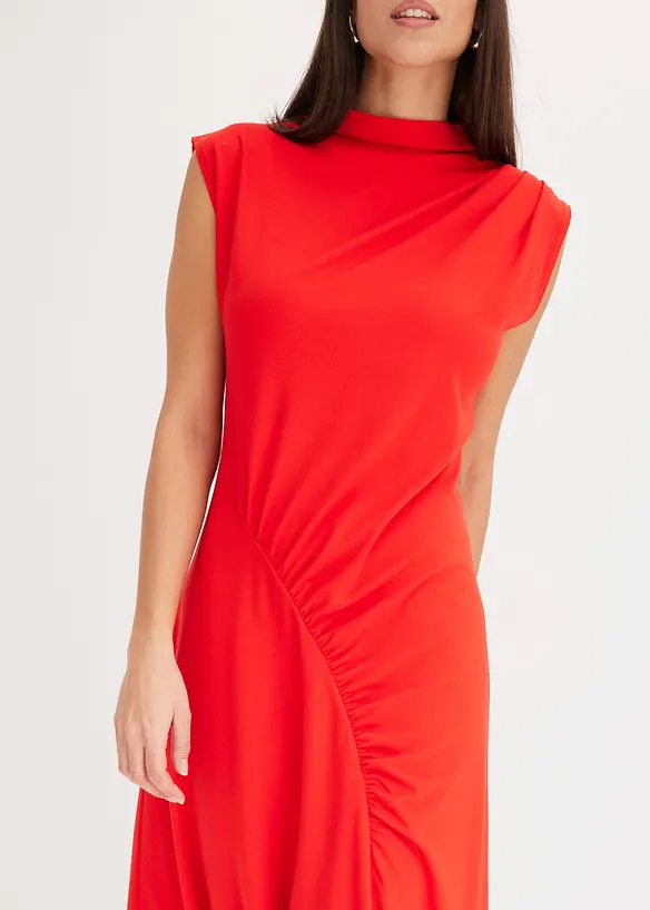 Midikjole med drapering og asymmetrisk fald, bonprix