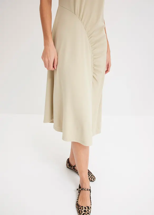 Midikjole med drapering og asymmetrisk fald, bonprix