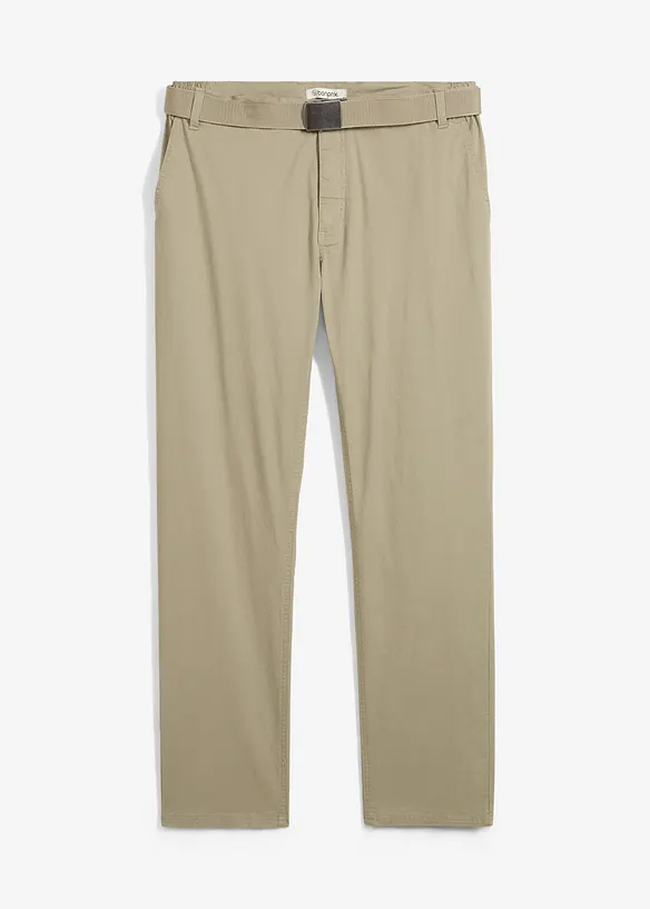 Regular Fit-chinos med belte og stretch, Straight, bonprix