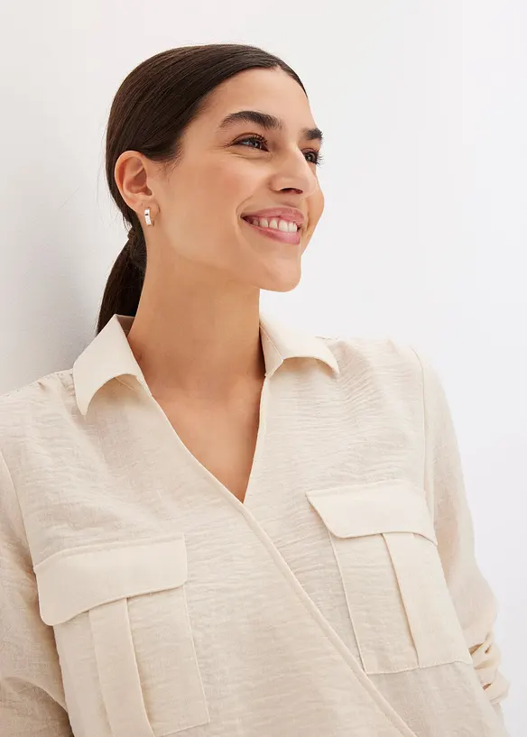 Skjortebluse i omslagslook, bonprix