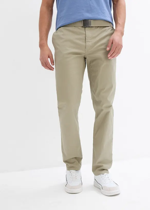 Regular Fit-chinos med belte og stretch, Straight, bonprix