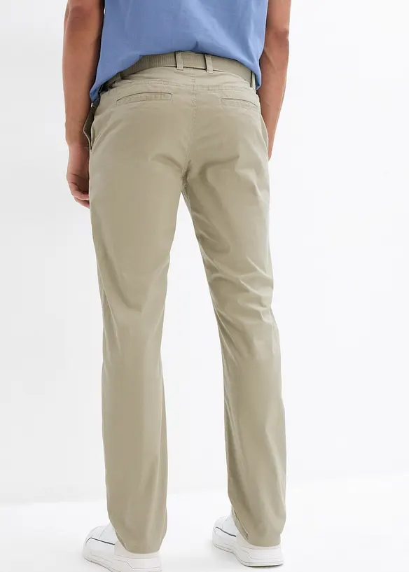 Regular Fit-chinos med belte og stretch, Straight, bonprix