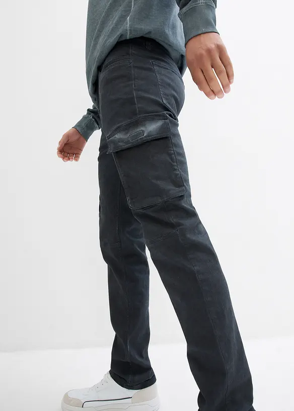 Cargobukse med stretch i vasket look, Straight, bonprix