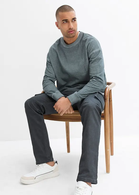 Cargobukse med stretch i vasket look, Straight, bonprix