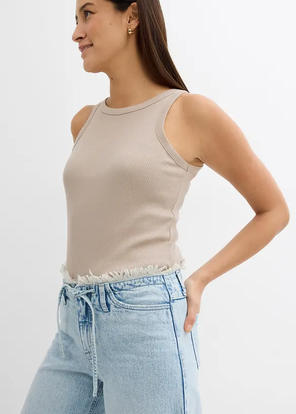 Wide Leg-jeans, Mid Waist, Low Stretch frynser, bonprix