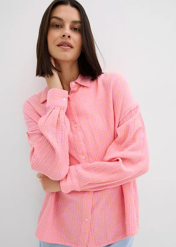Skjortebluse i musselin med stripemønster, bonprix