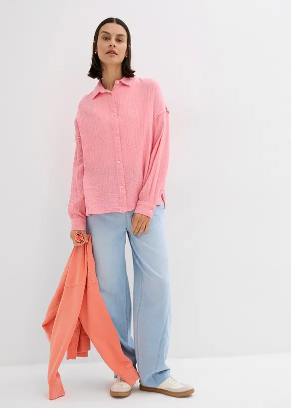 Skjortebluse i musselin med stripemønster, bonprix