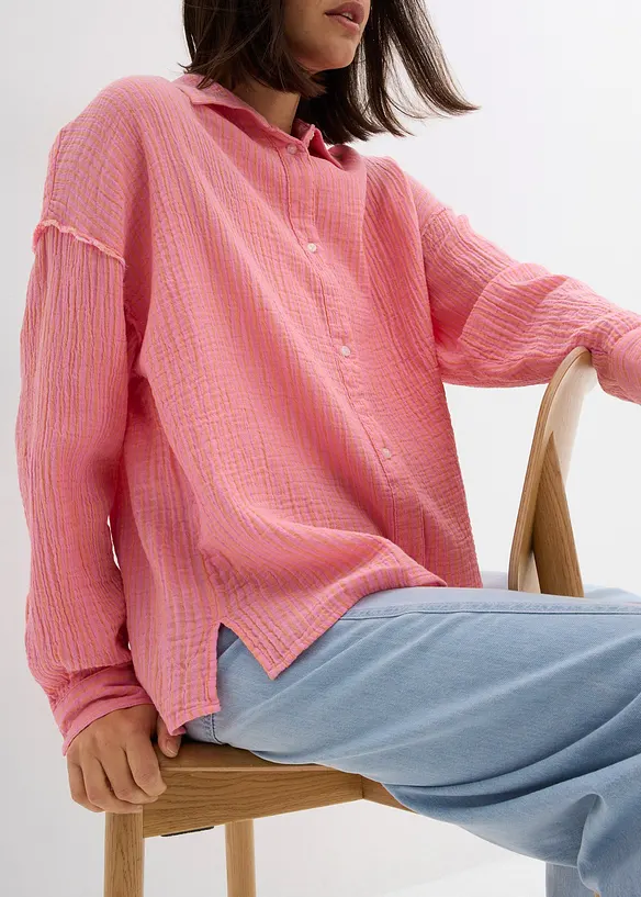 Skjortebluse i musselin med stripemønster, bonprix