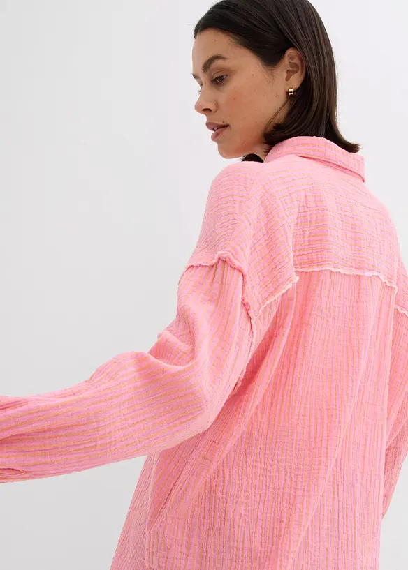 Skjortebluse i musselin med stripemønster, bonprix