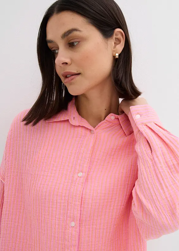 Skjortebluse i musselin med stripemønster, bonprix