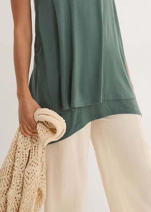 Lang, ermel&oslash;s lag p&aring; lag-topp i viskosemiks, bonprix