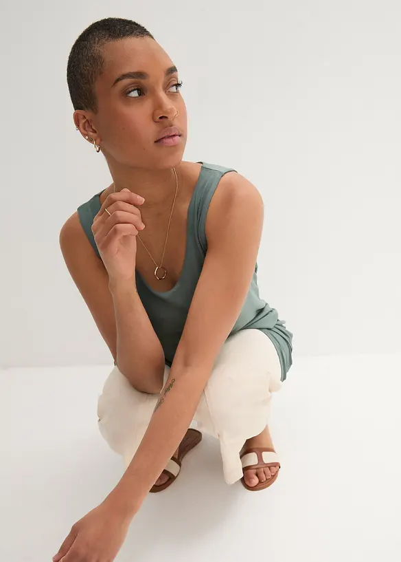 Lang, ermel&oslash;s lag p&aring; lag-topp i viskosemiks, bonprix