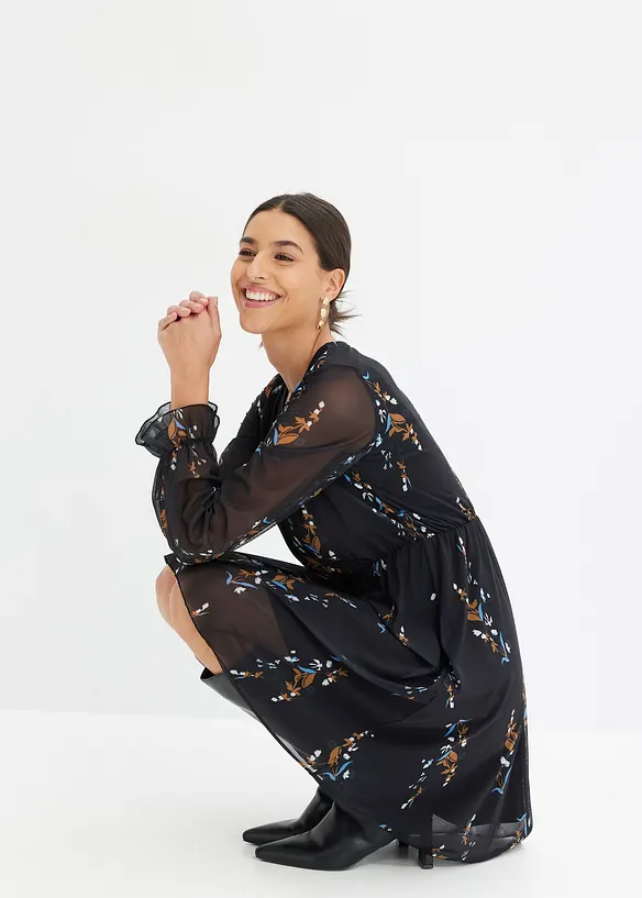 Mesh-kjole med print, bonprix