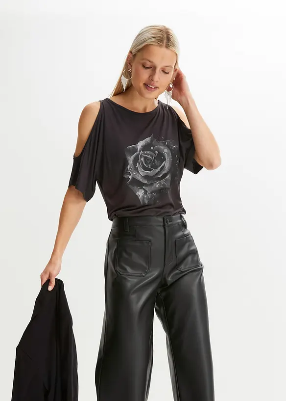 Cold shoulder-topp i viskose, bonprix