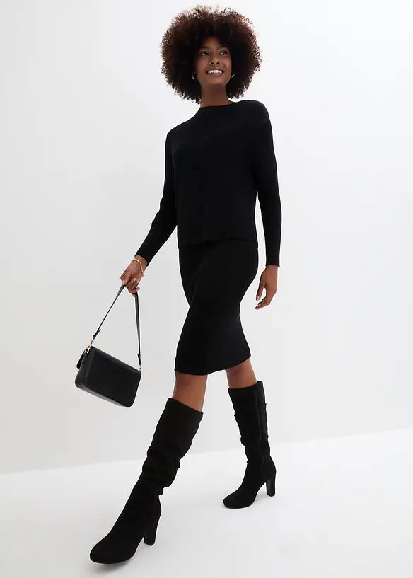 Strikket kjole med vest, 2-delt sett, bonprix