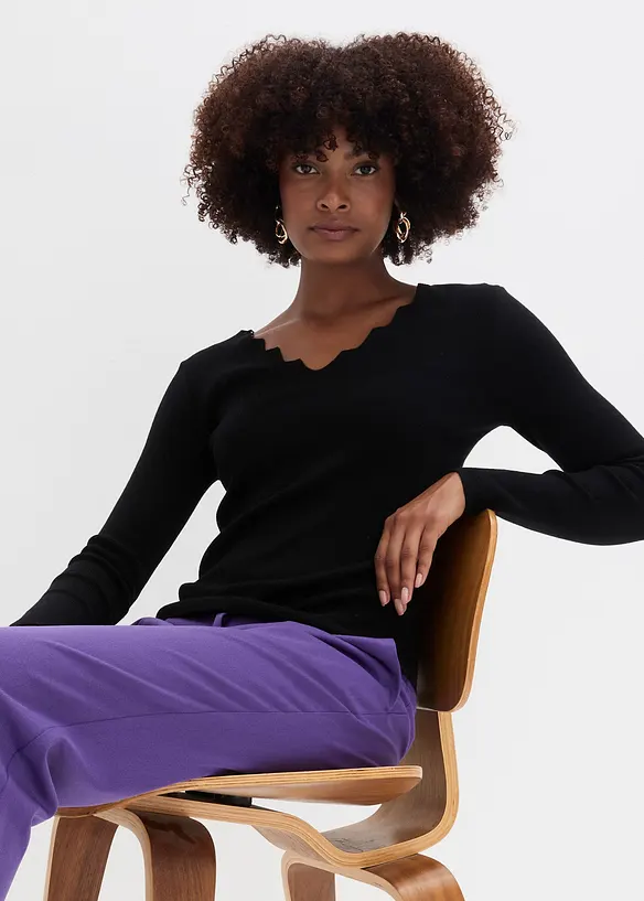 Finstrikket genser i myk viskosemiks, bonprix