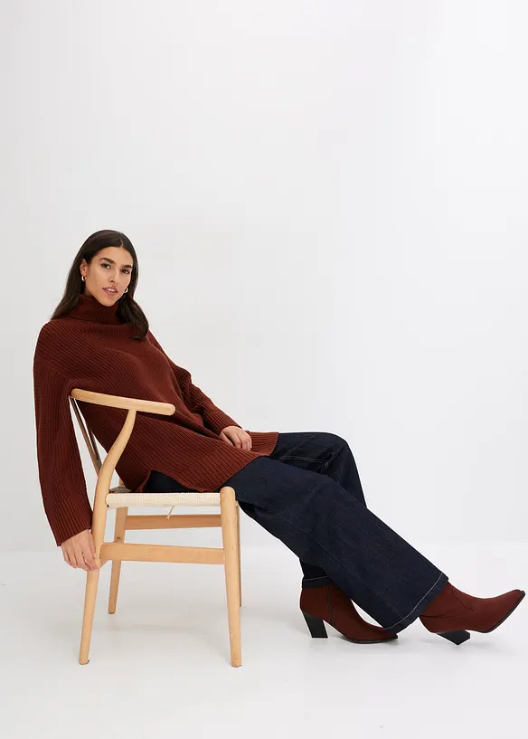 Oversized genser i bomullsmiks med vid, høy hals, bonprix