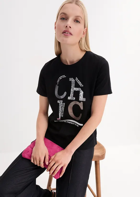 T-skjorte med glitterprint, bonprix