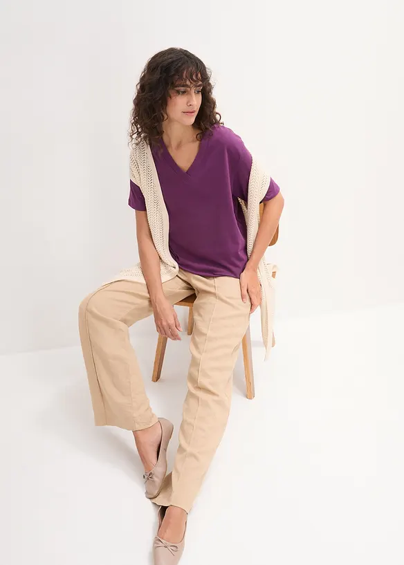 Vid, lang topp med V-hals, kortermet (5-pack), bonprix