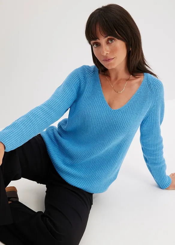 Ribbet genser i ren bomull, bonprix