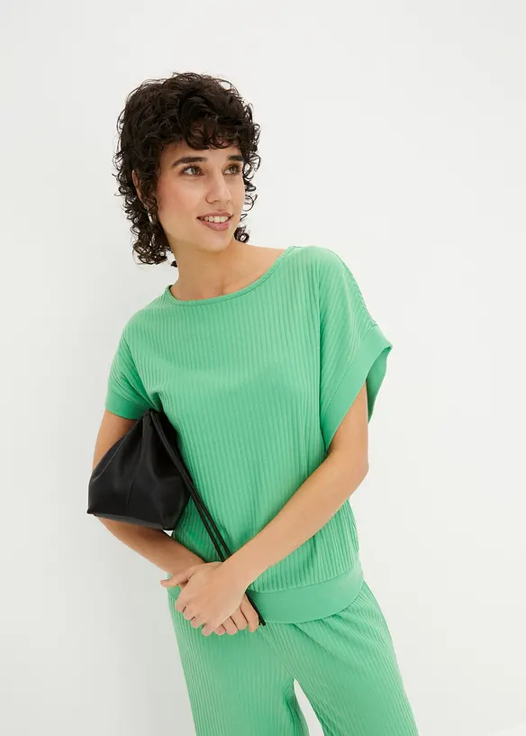Ribbet topp med flaggermusermer, bonprix