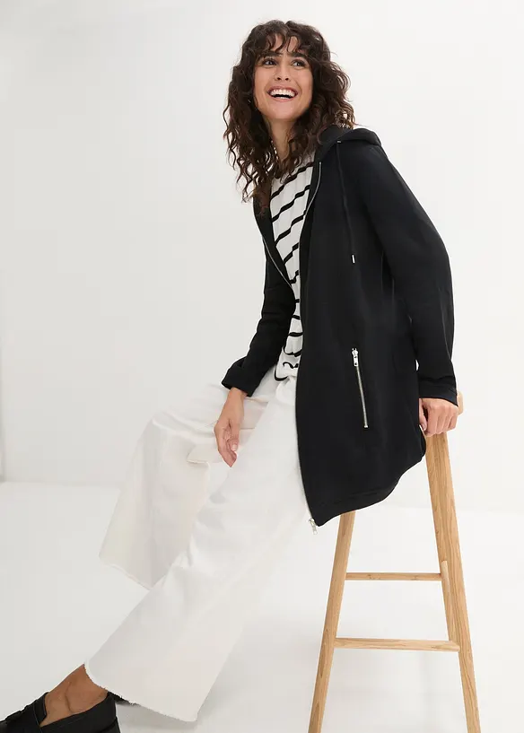 Lang sweatjakke med glidel&aring;slommer, bonprix