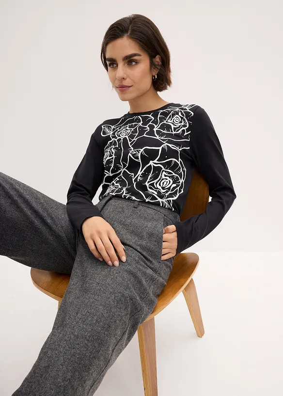 Langermet topp med rosetrykk, bonprix