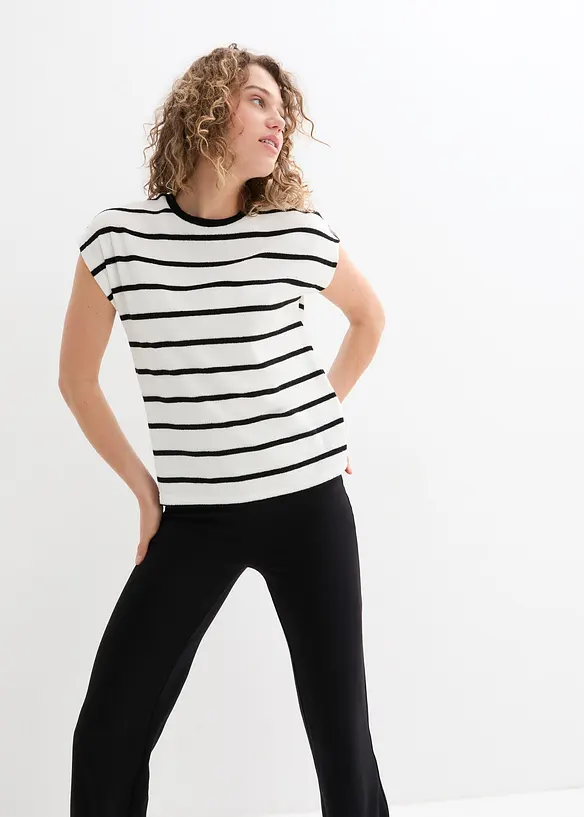 Frotté-topp med striper, kort arm, bonprix