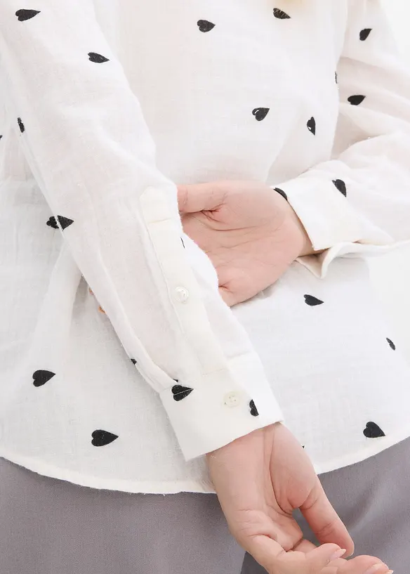 Musselin-bluse med hjertemønster, bonprix