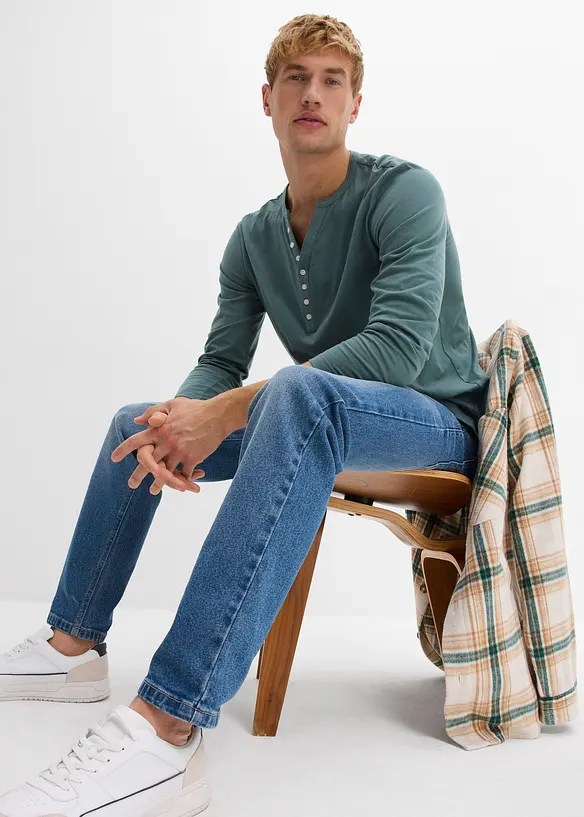 Langermet bestefartr&oslash;ye i ren &oslash;kologisk bomull, Slim Fit, bonprix