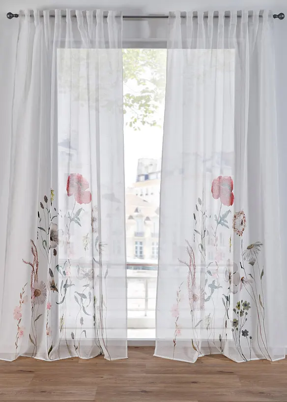 Gardin med resirkulert polyester og blomsterm&oslash;nster (1-pack), bonprix